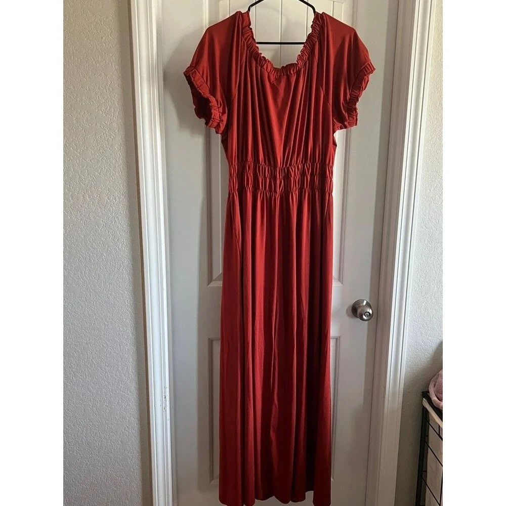Jessica London Red Maxi Dress with Ruffled Sleeves